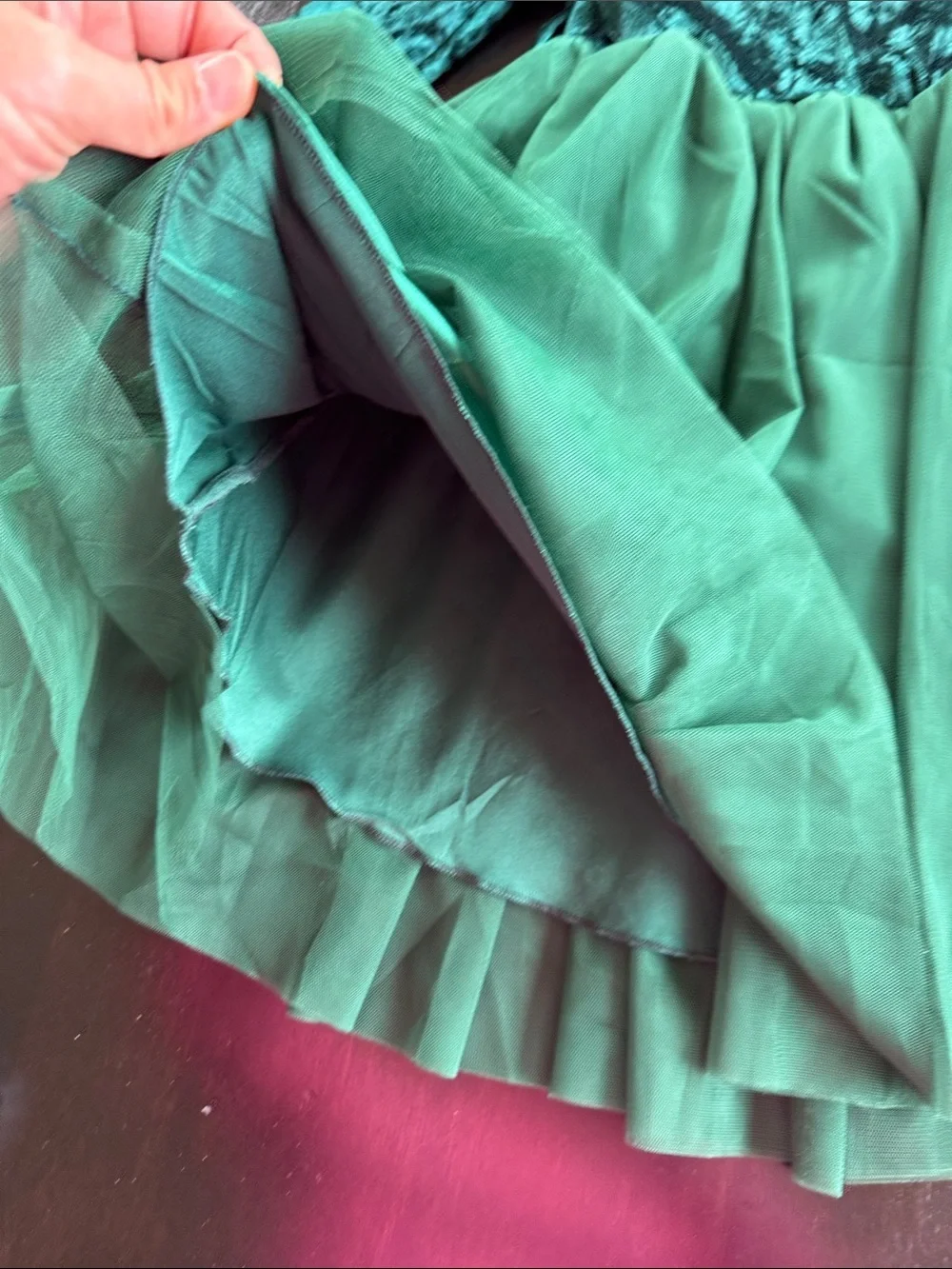 Girls Emerald Green Velvet & Tulle Party Dress - Picture 2 of 4